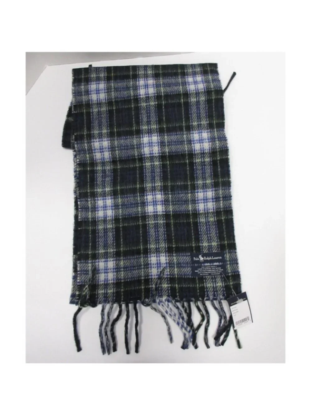 VINTAGE Polo Ralph Lauren Scarf One ambs Wool Plaid Fringe Italy